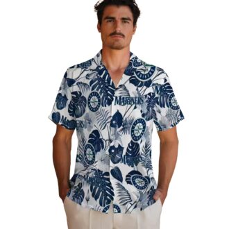 Seattle Mariners Tropical Plants Hawaiian Shirt - Navy Blue White MLB Fan Shirt