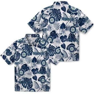 Seattle Mariners Tropical Plants Hawaiian Shirt - Navy Blue White MLB Fan Shirt