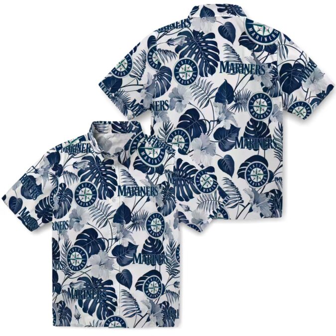 Seattle Mariners Tropical Plants Hawaiian Shirt - Navy Blue White MLB Fan Shirt