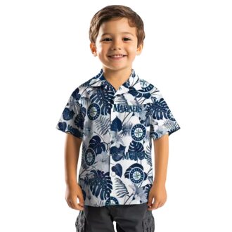 Seattle Mariners Tropical Plants Hawaiian Shirt - Navy Blue White MLB Fan Shirt