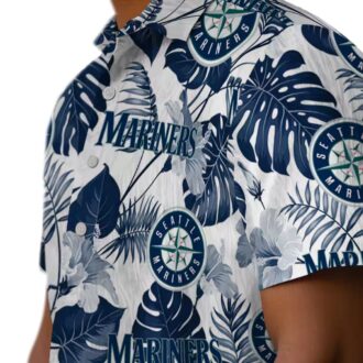 Seattle Mariners Tropical Plants Hawaiian Shirt - Navy Blue White MLB Fan Shirt