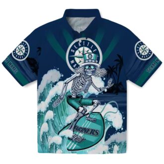 Stylish MLB Seattle Mariners Surfing Skeleton Navy Blue Hawaiian Shirt for Men & Women
