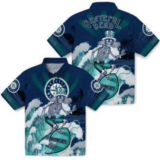 Stylish MLB Seattle Mariners Surfing Skeleton Navy Blue Hawaiian Shirt for Men & Women