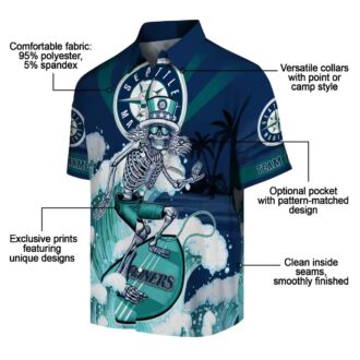 Stylish MLB Seattle Mariners Surfing Skeleton Navy Blue Hawaiian Shirt for Men & Women