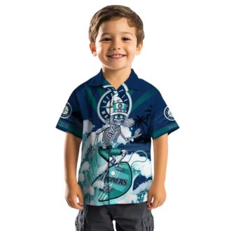 Stylish MLB Seattle Mariners Surfing Skeleton Navy Blue Hawaiian Shirt for Men & Women
