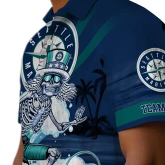 Stylish MLB Seattle Mariners Surfing Skeleton Navy Blue Hawaiian Shirt for Men & Women