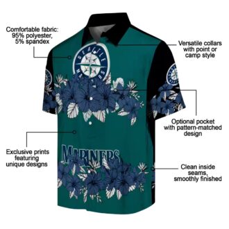 Summer Hibiscus Stripe Seattle Mariners Hawaiian Shirt - Navy Blue Black MLB Team Shirt