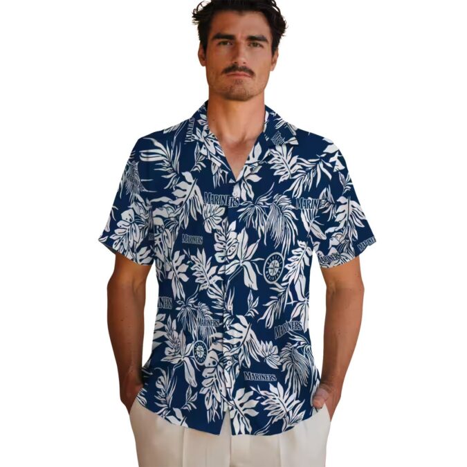 Tropical Leaf Seattle Mariners Hawaiian Shirt - Navy Blue MLB Shirt for Baseball Fans