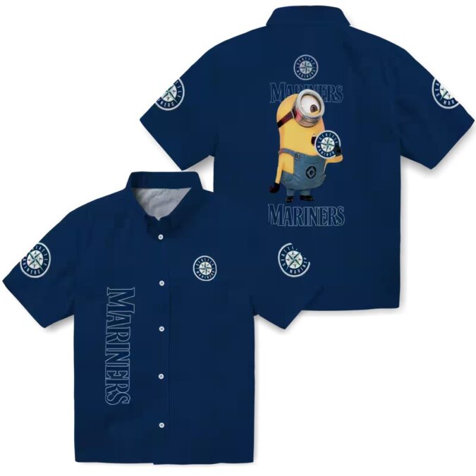 Tropical MLB Hawaiian Shirt Seattle Mariners - Navy Blue Minion Design Shirt for Fans