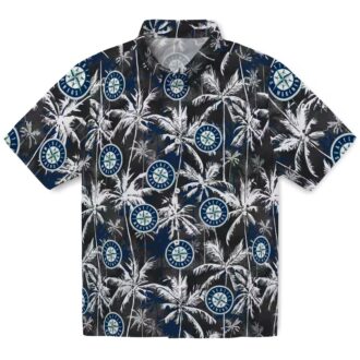 Tropical Palm Pattern Seattle Mariners Hawaiian Shirt - Navy Blue & Black MLB Apparel
