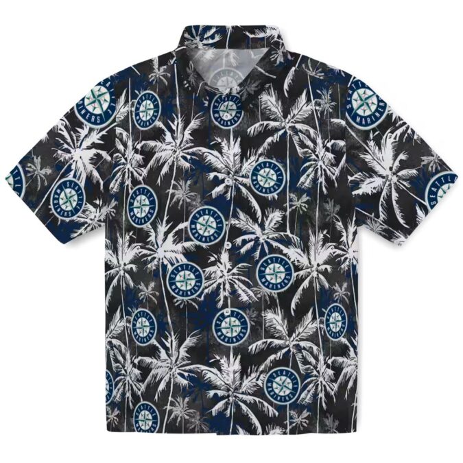 Tropical Palm Pattern Seattle Mariners Hawaiian Shirt - Navy Blue & Black MLB Apparel