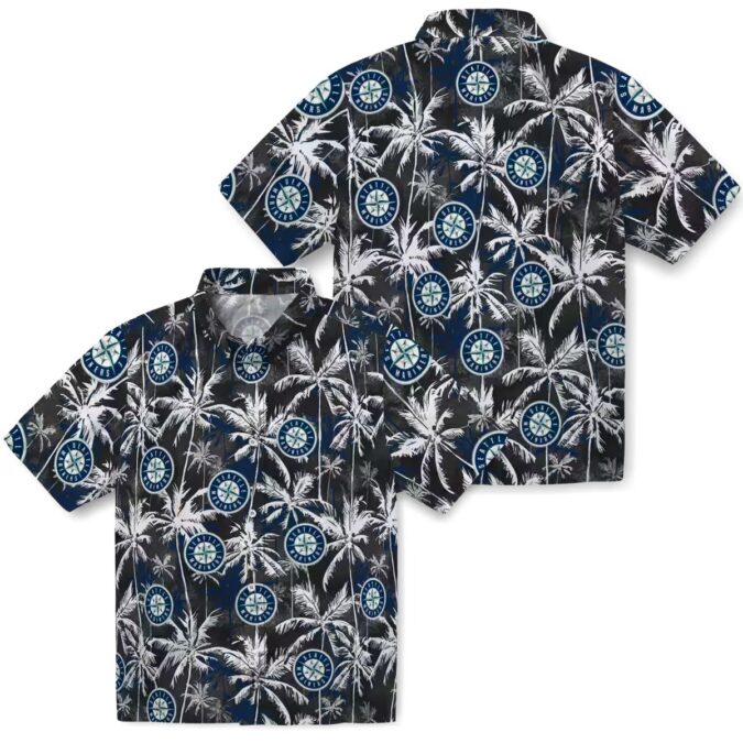 Tropical Palm Pattern Seattle Mariners Hawaiian Shirt - Navy Blue & Black MLB Apparel