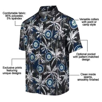 Tropical Palm Pattern Seattle Mariners Hawaiian Shirt - Navy Blue & Black MLB Apparel