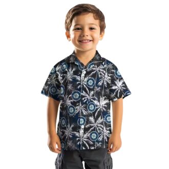 Tropical Palm Pattern Seattle Mariners Hawaiian Shirt - Navy Blue & Black MLB Apparel