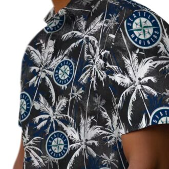 Tropical Palm Pattern Seattle Mariners Hawaiian Shirt - Navy Blue & Black MLB Apparel