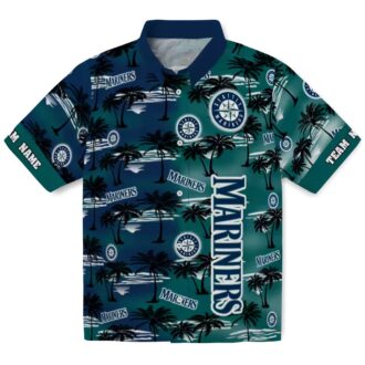 Tropical Palm Silhouettes Seattle Mariners Hawaiian Shirt - Custom Navy Blue MLB Fan Shirt for Summer