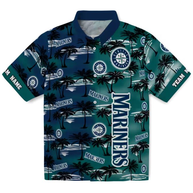 Tropical Palm Silhouettes Seattle Mariners Hawaiian Shirt - Custom Navy Blue MLB Fan Shirt for Summer