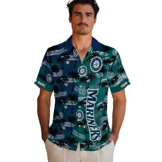 Tropical Palm Silhouettes Seattle Mariners Hawaiian Shirt - Custom Navy Blue MLB Fan Shirt for Summer