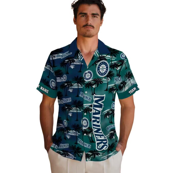 Tropical Palm Silhouettes Seattle Mariners Hawaiian Shirt - Custom Navy Blue MLB Fan Shirt for Summer
