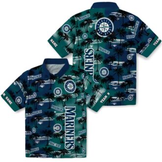 Tropical Palm Silhouettes Seattle Mariners Hawaiian Shirt - Custom Navy Blue MLB Fan Shirt for Summer