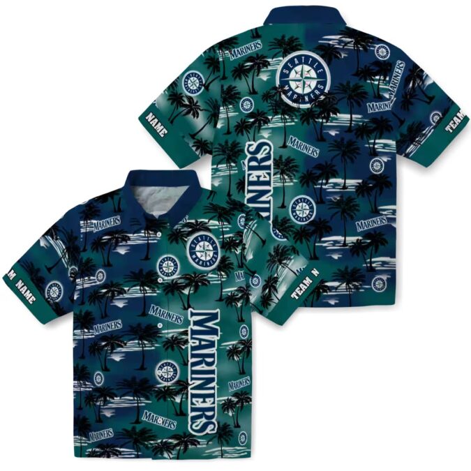 Tropical Palm Silhouettes Seattle Mariners Hawaiian Shirt - Custom Navy Blue MLB Fan Shirt for Summer