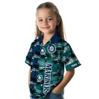 Tropical Palm Silhouettes Seattle Mariners Hawaiian Shirt - Custom Navy Blue MLB Fan Shirt for Summer