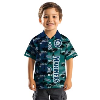 Tropical Palm Silhouettes Seattle Mariners Hawaiian Shirt - Custom Navy Blue MLB Fan Shirt for Summer