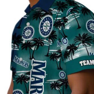 Tropical Palm Silhouettes Seattle Mariners Hawaiian Shirt - Custom Navy Blue MLB Fan Shirt for Summer