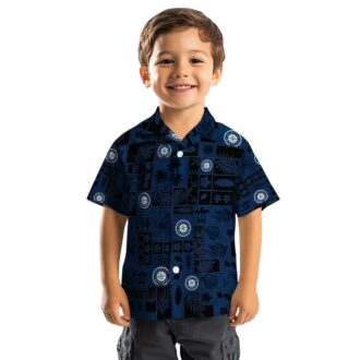 Tropical Patchwork MLB Seattle Mariners Hawaiian Shirt - Navy Blue & Black Beach Shirt