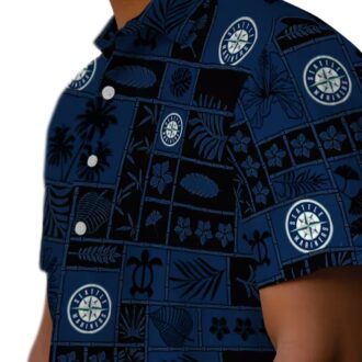 Tropical Patchwork MLB Seattle Mariners Hawaiian Shirt - Navy Blue & Black Beach Shirt
