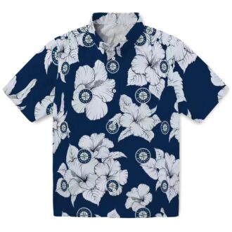 Tropical Seattle Mariners Hawaiian Shirt - Hibiscus Blooms Navy Blue MLB Fan Apparel