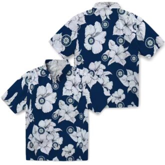 Tropical Seattle Mariners Hawaiian Shirt - Hibiscus Blooms Navy Blue MLB Fan Apparel
