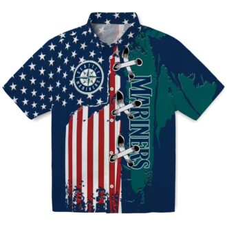 Tropical Seattle Mariners Short Sleeve Shirt - Navy Blue Stitched Flag MLB Hawaiian Shirt for Fans