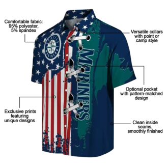 Tropical Seattle Mariners Short Sleeve Shirt - Navy Blue Stitched Flag MLB Hawaiian Shirt for Fans
