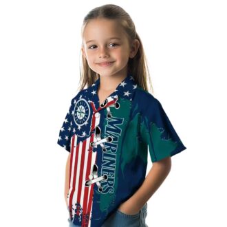 Tropical Seattle Mariners Short Sleeve Shirt - Navy Blue Stitched Flag MLB Hawaiian Shirt for Fans