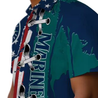 Tropical Seattle Mariners Short Sleeve Shirt - Navy Blue Stitched Flag MLB Hawaiian Shirt for Fans