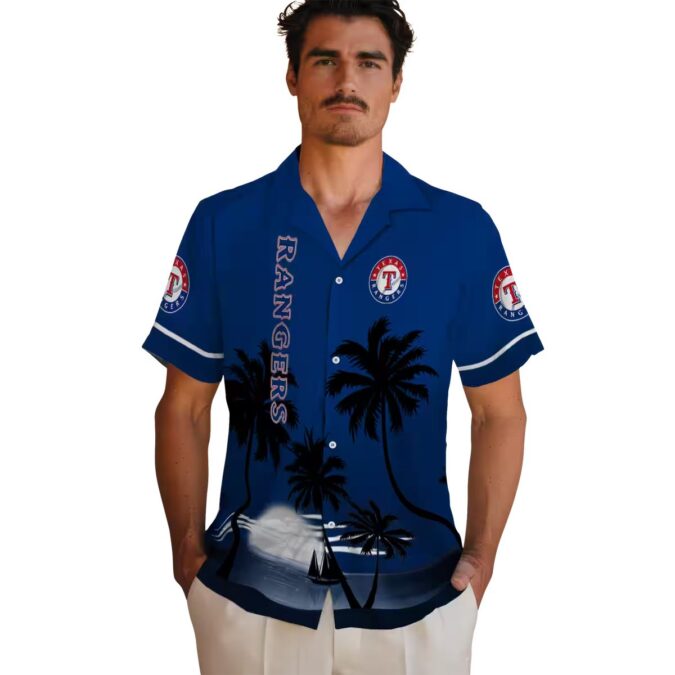 Best MLB Texas Rangers Sunset Blue Black Hawaiian shirts for Beach Summer 2025