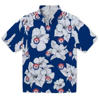 Best Texas Rangers Hawaiian Shirt - Hibiscus Blooms Blue & White Tropical Shirt for MLB Fans