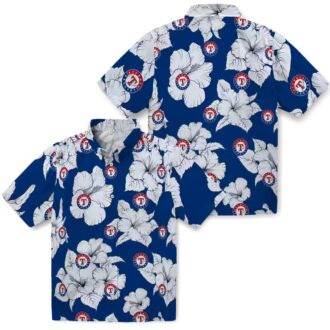 Best Texas Rangers Hawaiian Shirt - Hibiscus Blooms Blue & White Tropical Shirt for MLB Fans