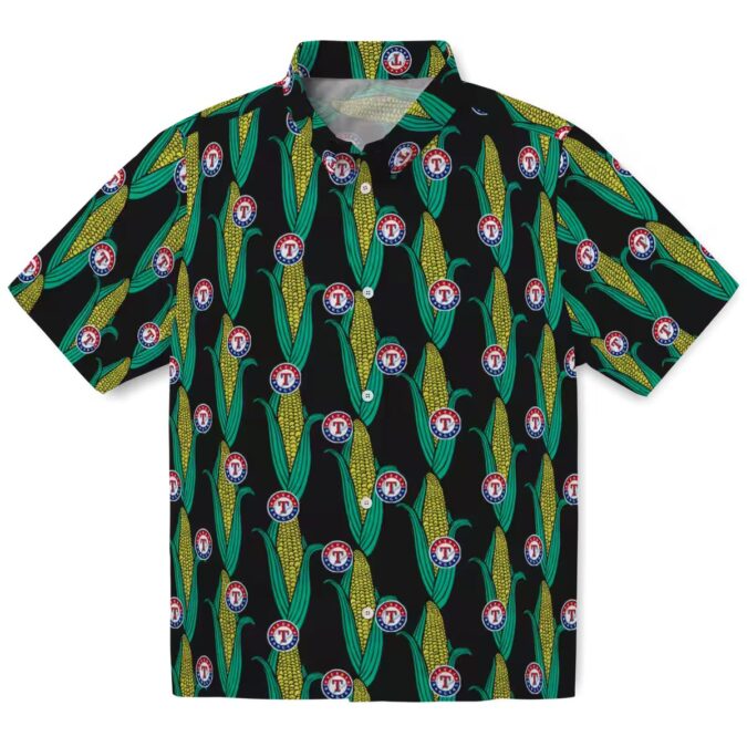 Black Green Texas Rangers Tropical Shirt - Corn Pattern Vacation Outfit for Baseball Fans