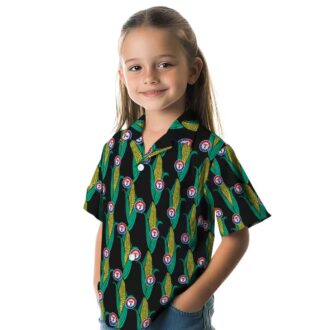 Black Green Texas Rangers Tropical Shirt - Corn Pattern Vacation Outfit for Baseball Fans