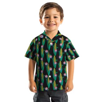 Black Green Texas Rangers Tropical Shirt - Corn Pattern Vacation Outfit for Baseball Fans