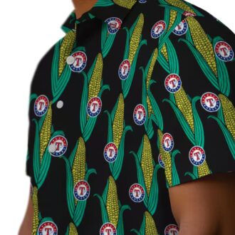 Black Green Texas Rangers Tropical Shirt - Corn Pattern Vacation Outfit for Baseball Fans