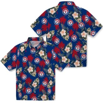 Blue Texas Rangers Button Up Hawaiian Shirt - Palm Tree Flower Aloha Shirt for MLB Fans