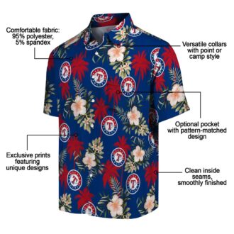 Blue Texas Rangers Button Up Hawaiian Shirt - Palm Tree Flower Aloha Shirt for MLB Fans