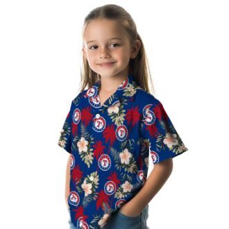 Blue Texas Rangers Button Up Hawaiian Shirt - Palm Tree Flower Aloha Shirt for MLB Fans