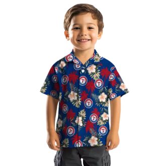 Blue Texas Rangers Button Up Hawaiian Shirt - Palm Tree Flower Aloha Shirt for MLB Fans