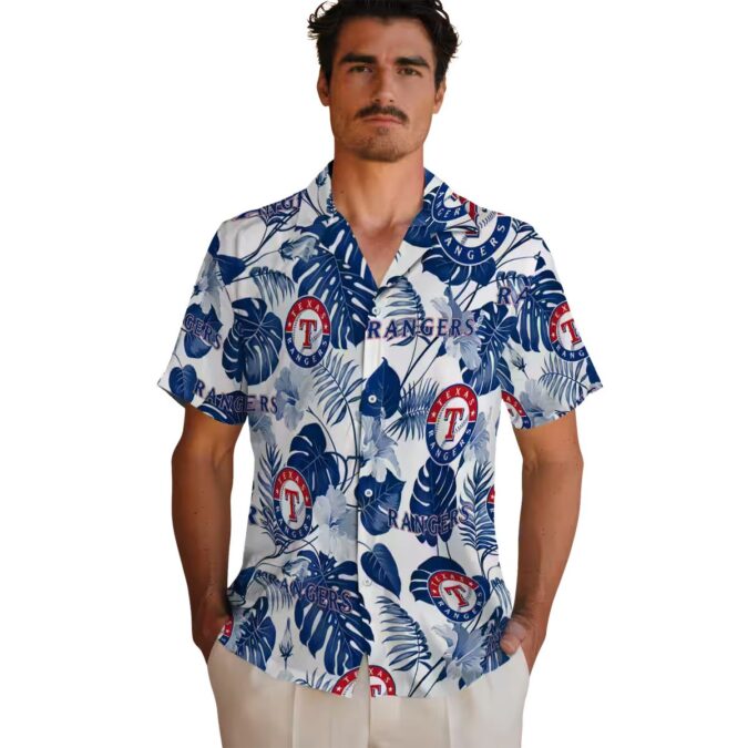 Blue White Tropical Texas Rangers Hawaiian Shirt - MLB Fan Shirt for Summer