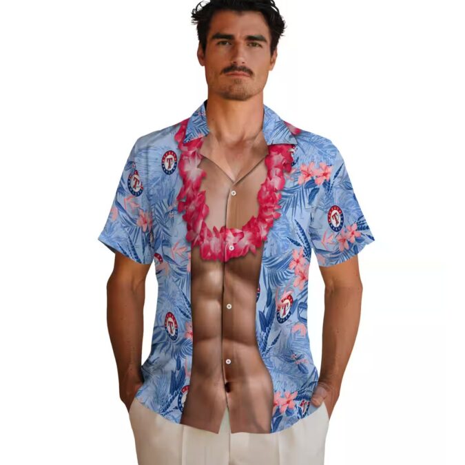 Buy Texas Rangers Funny Chest Illusion Blue Aloha Shirt - Hawaiian Theme Baseball Clothing USA