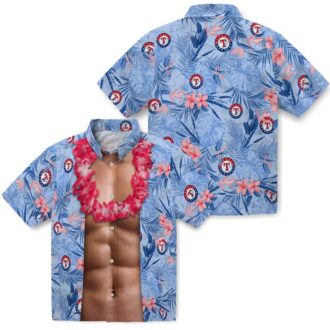 Buy Texas Rangers Funny Chest Illusion Blue Aloha Shirt - Hawaiian Theme Baseball Clothing USA